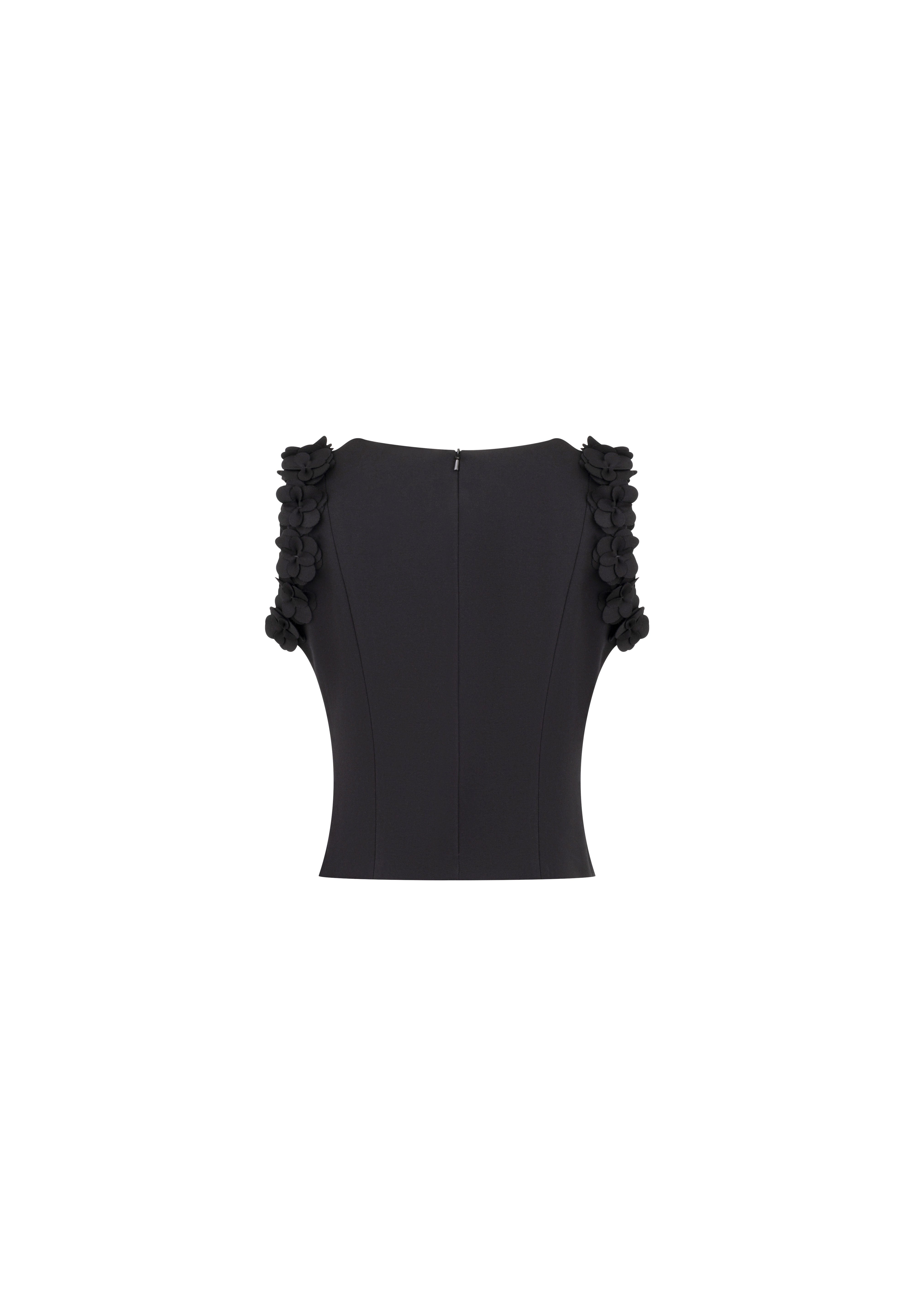 CROP SISA FLORES NEGRO