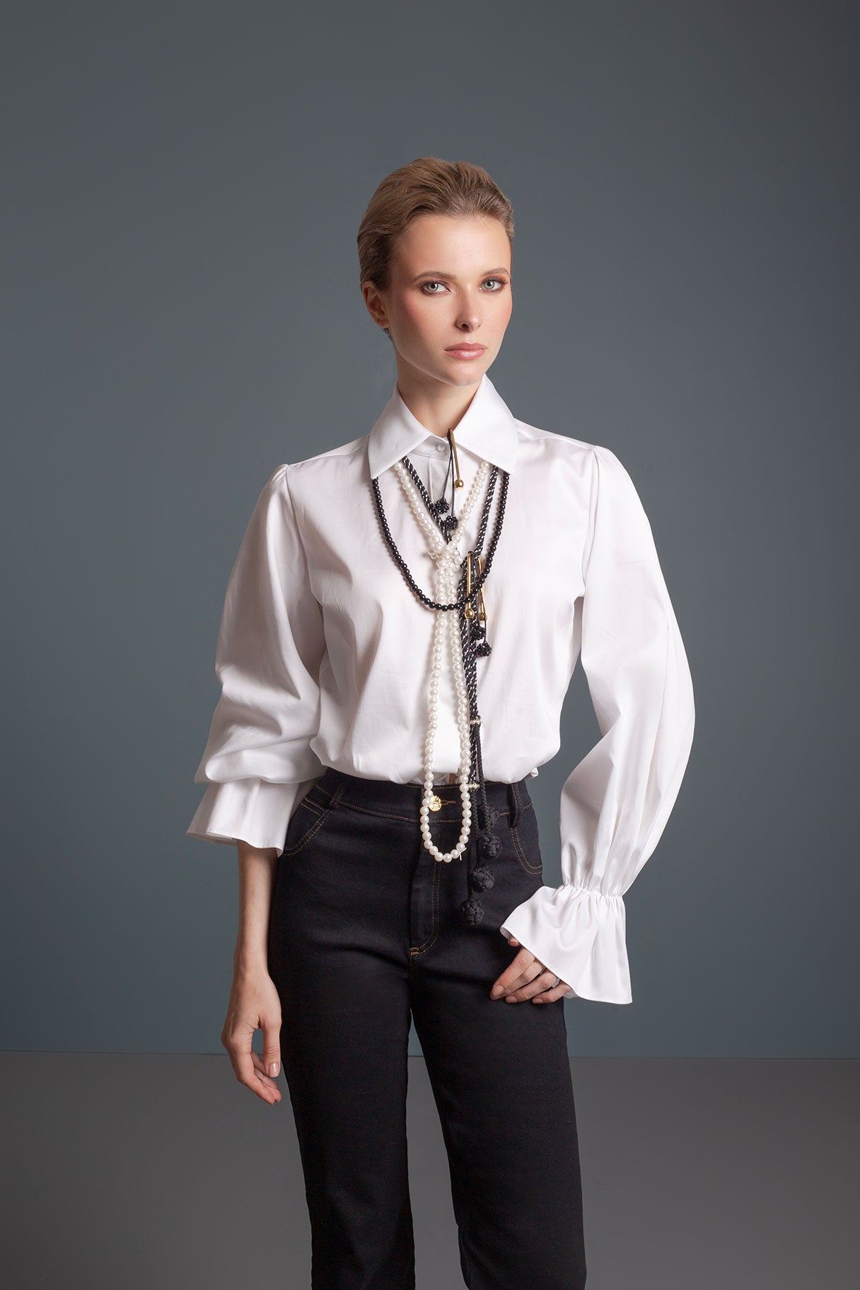 CAMISA MANGA BOMBACHA BLANCO
