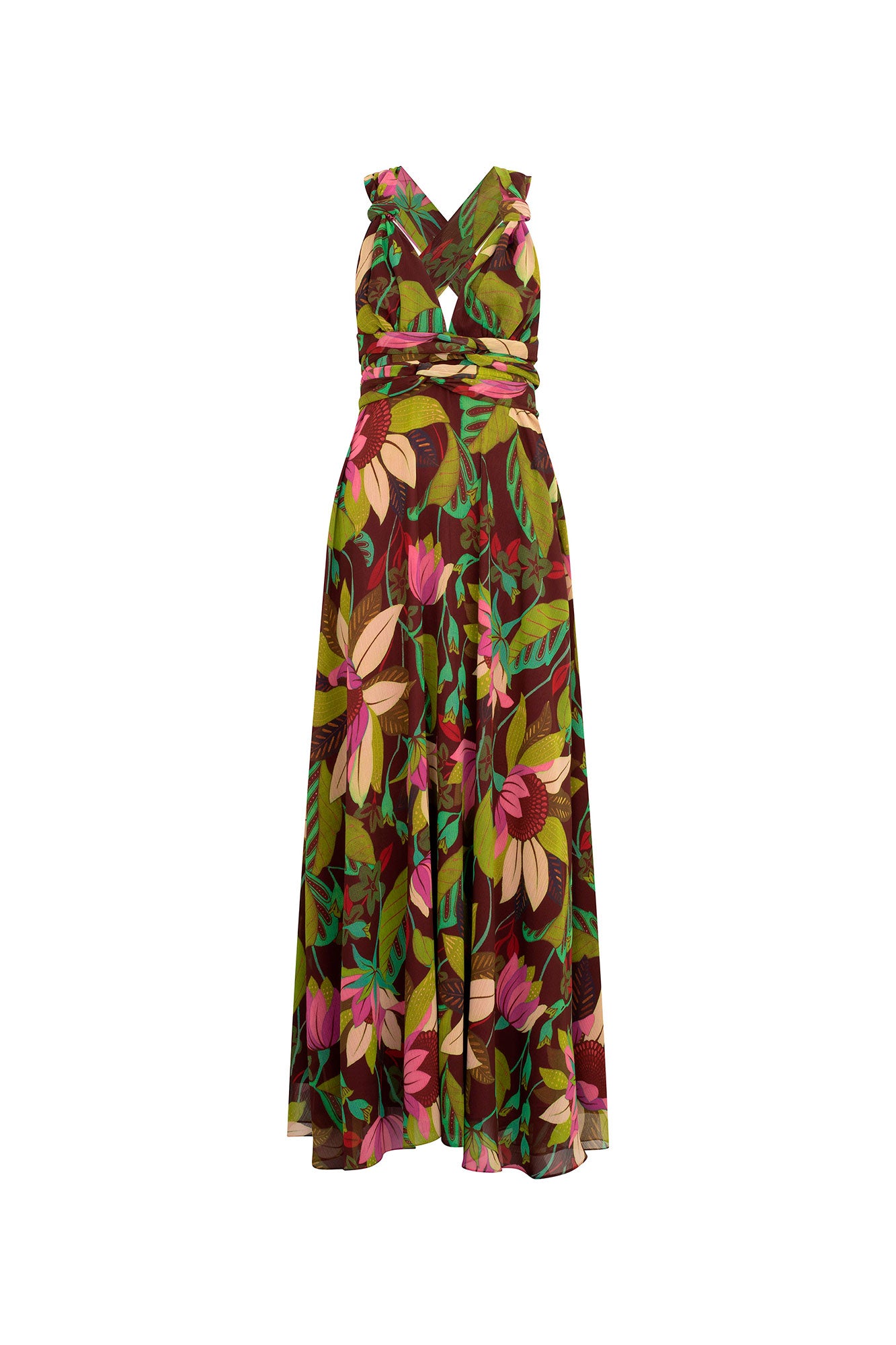 MAXI VESTIDO AMARRES FLORES VINO