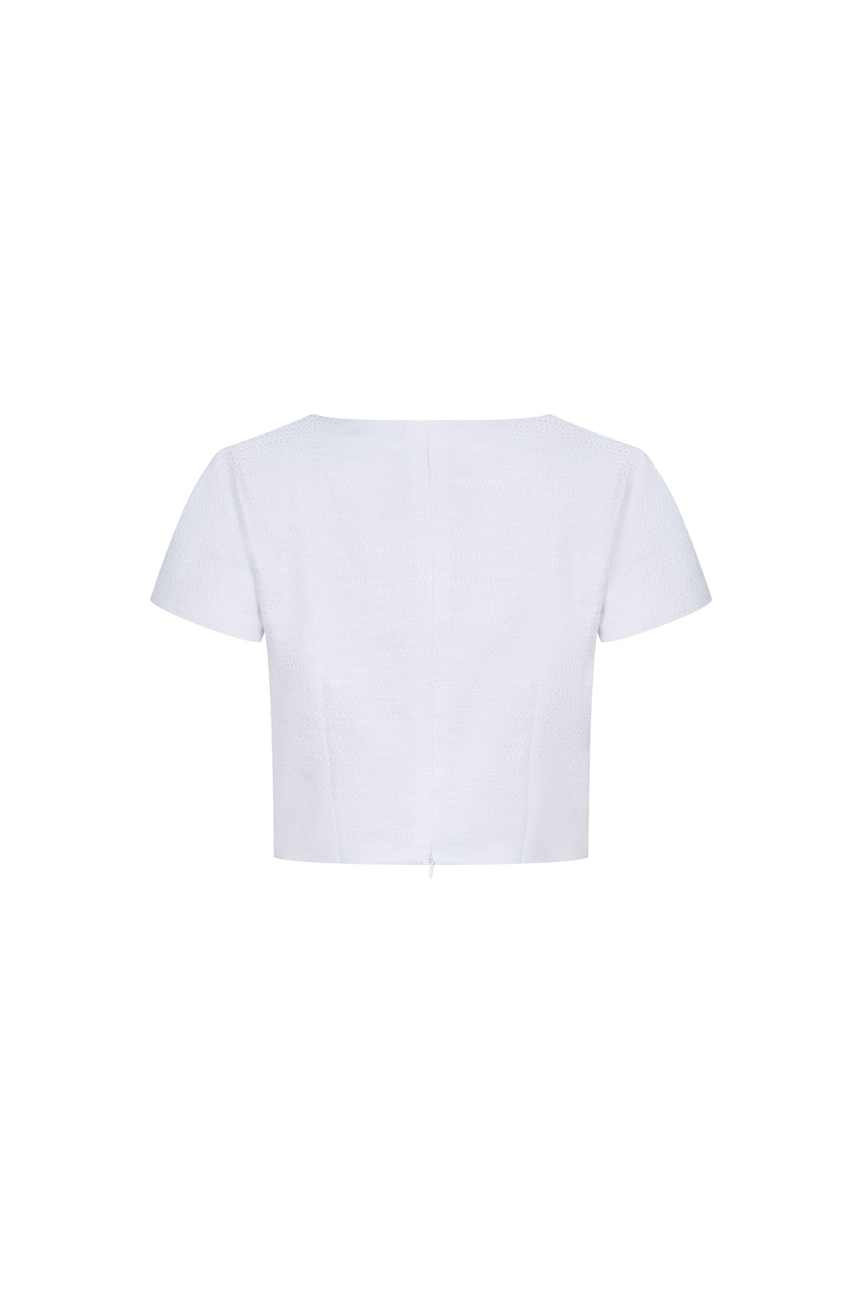 CROP V MANGA FUELLE JACQUARD BLANCO