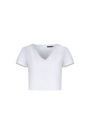 CROP V MANGA FUELLE JACQUARD BLANCO