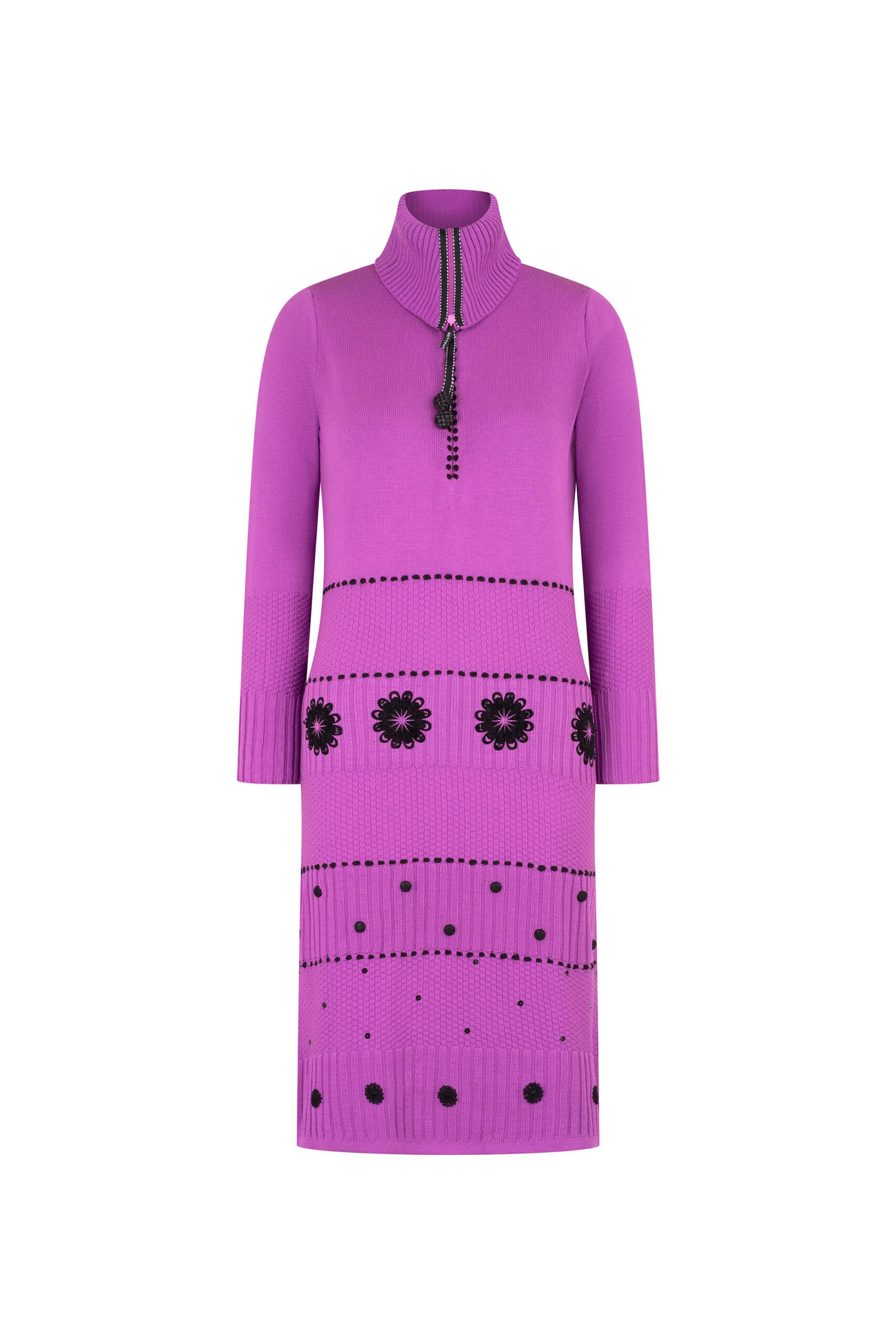 VESTIDO TEJIDO CREMALLERA MARGARITAS MORADO