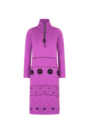 VESTIDO TEJIDO CREMALLERA MARGARITAS MORADO