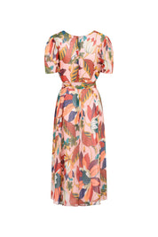 VESTIDO V MANGA PUFF TIRA ROSADO