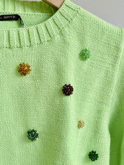 SACO CUELLO REDONDO BOLITAS CRISTAL MANZANA