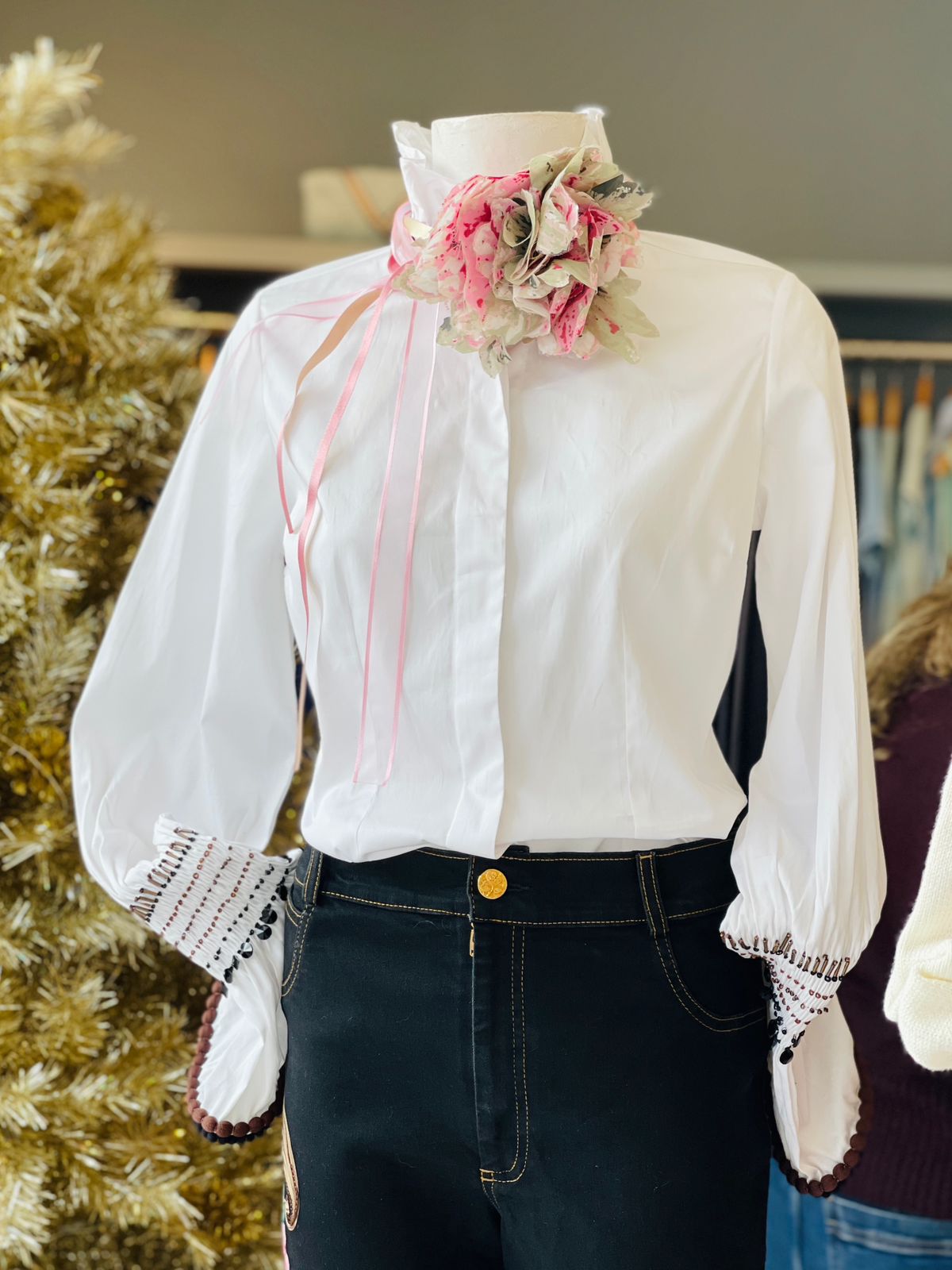 BLUSA GOLAS SMOCK CINTA CANUTILLO BLANCO