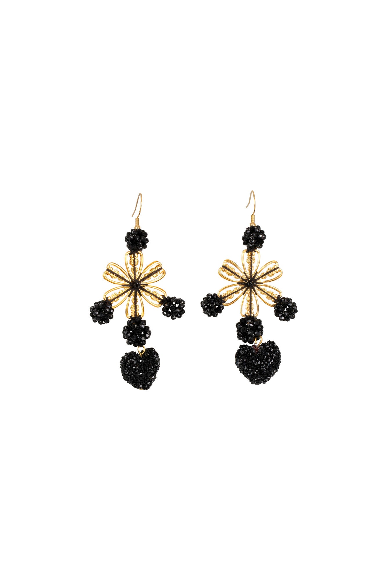 ARETES CORAZÓN PENTÁBOLA NEGRO