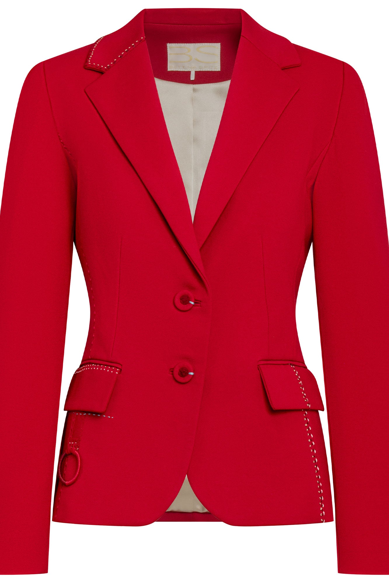 Detalle argolla PP blazer Juan rojo - Bettina Spitz