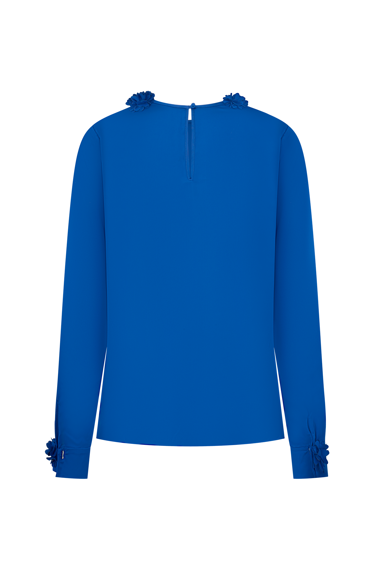 BLUSA SESGO CUELLO PETALOS MANC.AZUL