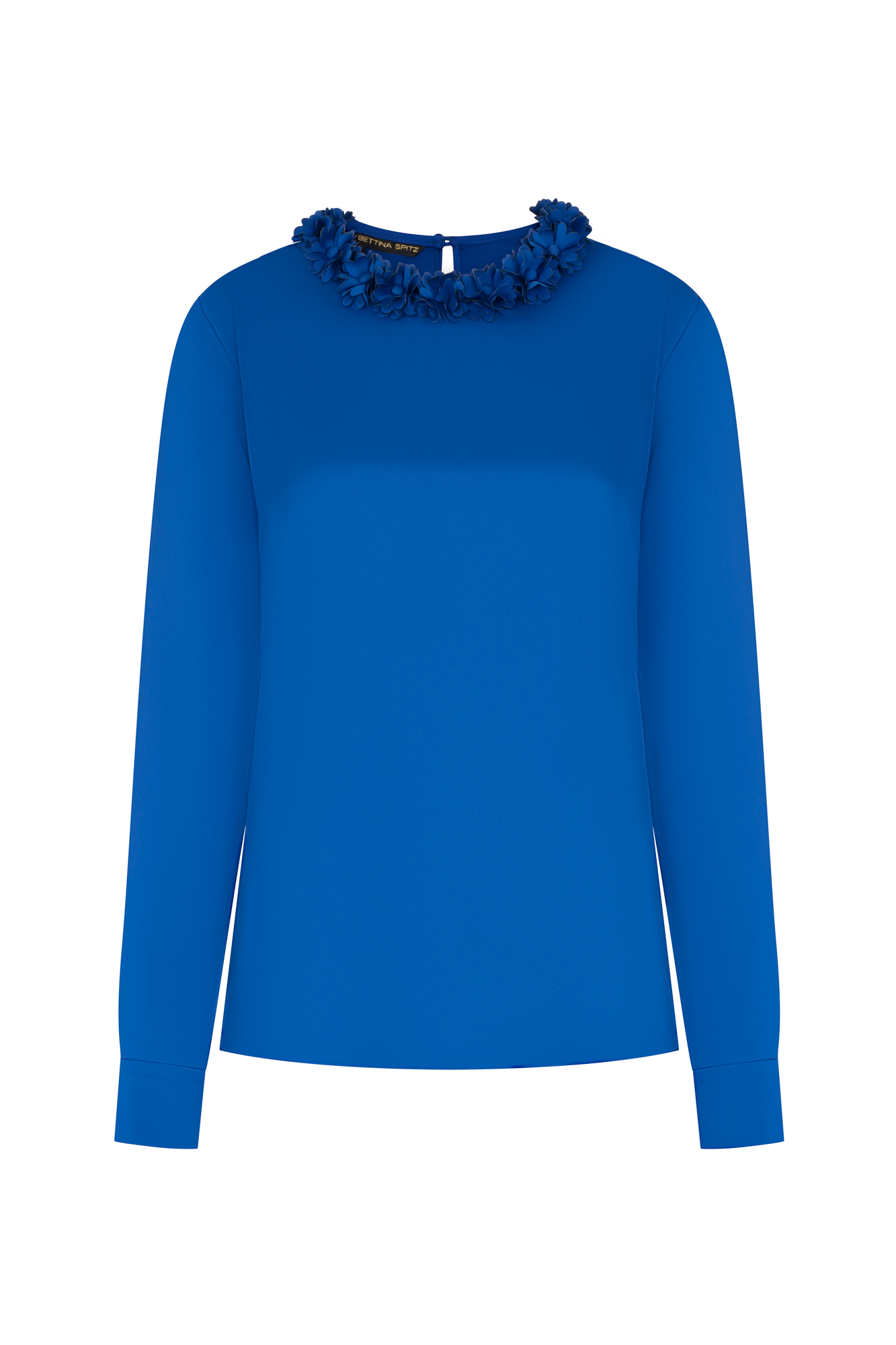 BLUSA SESGO CUELLO PETALOS MANC.AZUL
