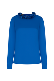 BLUSA SESGO CUELLO PETALOS MANC.AZUL