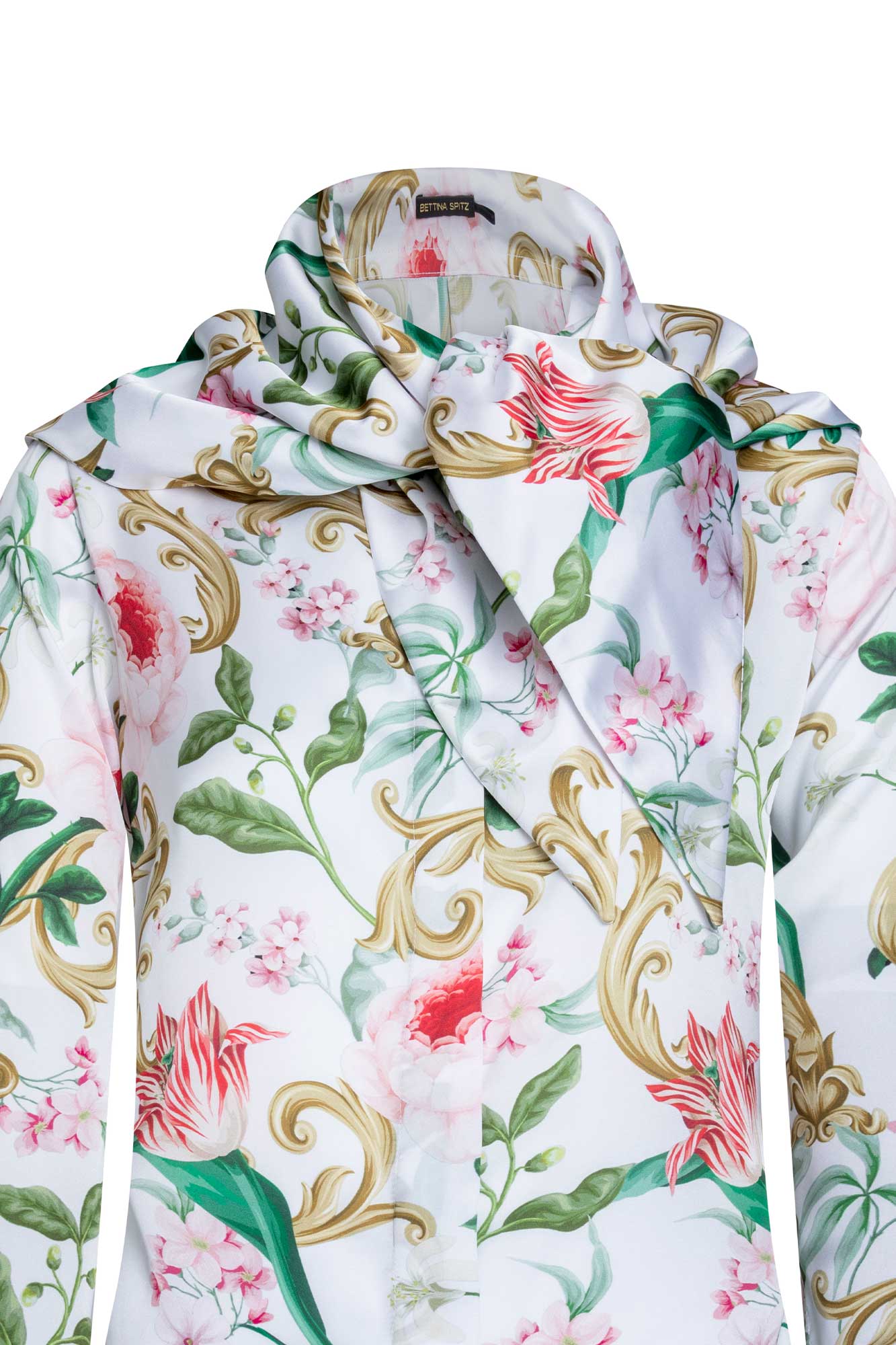 BLUSA CUELLO PAÑUELO EST ROSAS IVORY