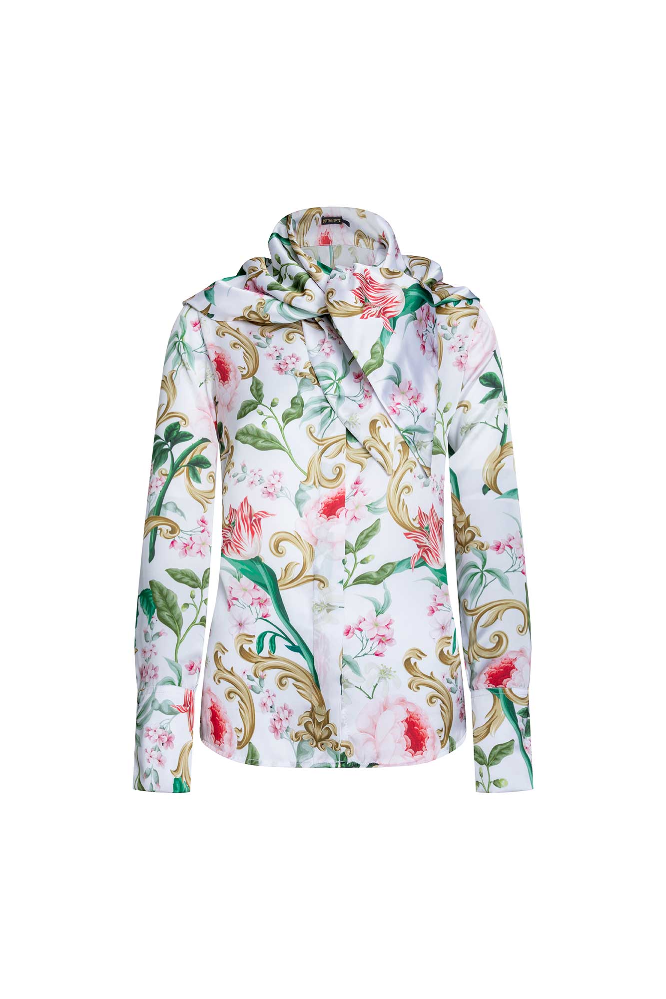 BLUSA CUELLO PAÑUELO EST ROSAS IVORY