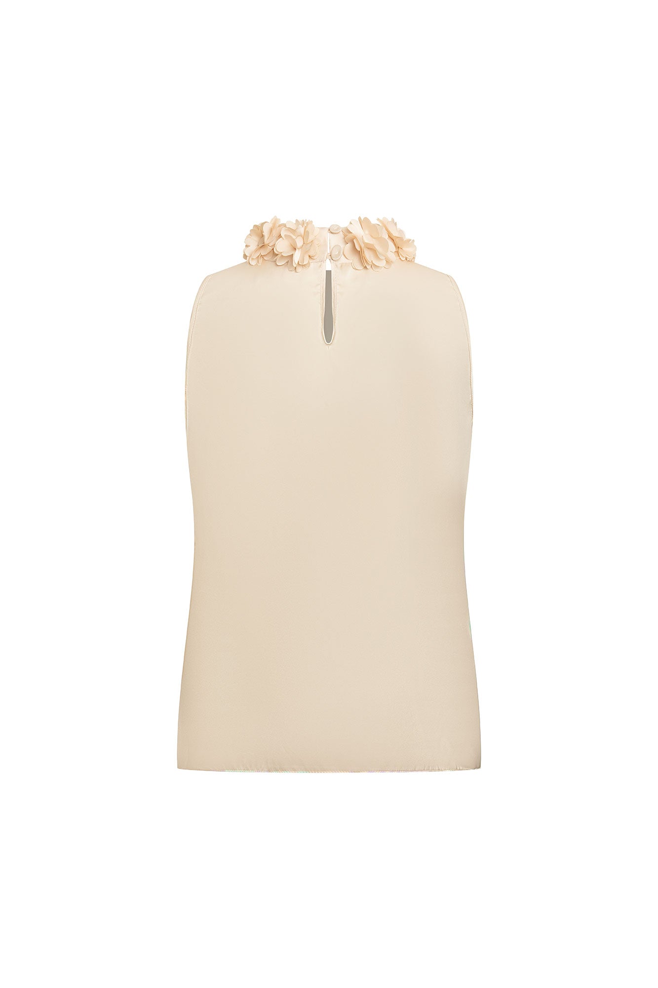 BLUSA HALTER CUELLO FLORES BEIGE ORO