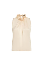 BLUSA HALTER CUELLO FLORES BEIGE ORO
