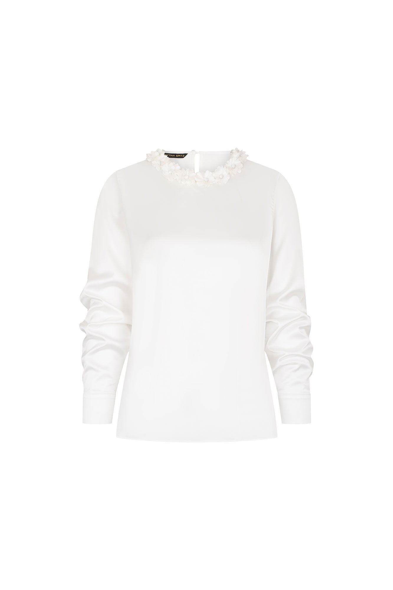 BLUSA SESGO CUELLO PETALOS MANC.BLANCO