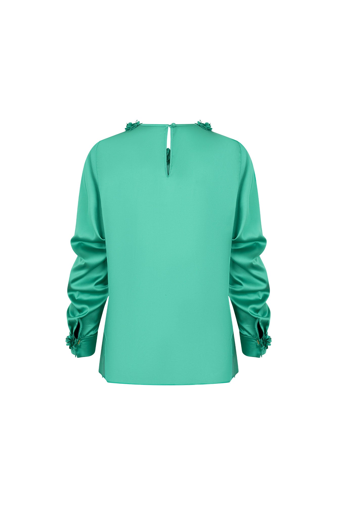BLUSA SESGO CUELLO PETALOS MANC.VERDE