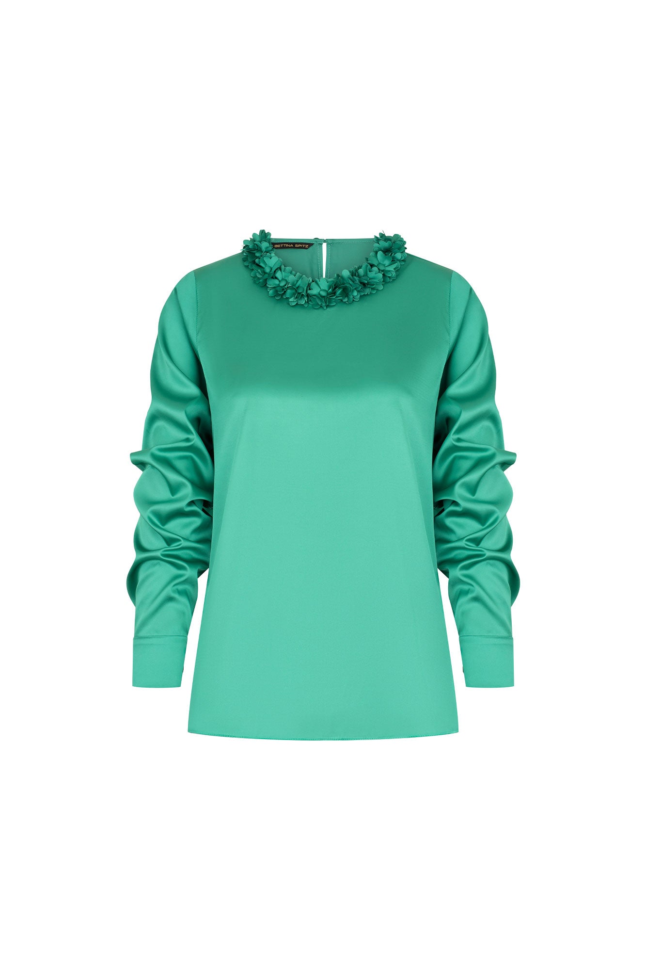 BLUSA SESGO CUELLO PETALOS MANC.VERDE