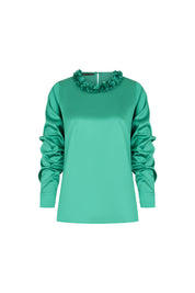 BLUSA SESGO CUELLO PETALOS MANC.VERDE