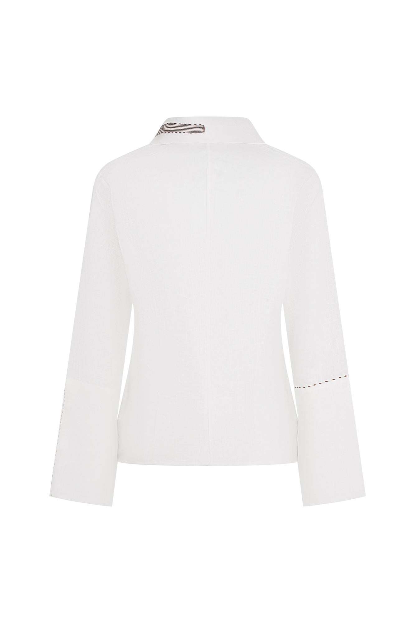 CAMISA CERRADA LINO CINTA PESPUNTE IVORY