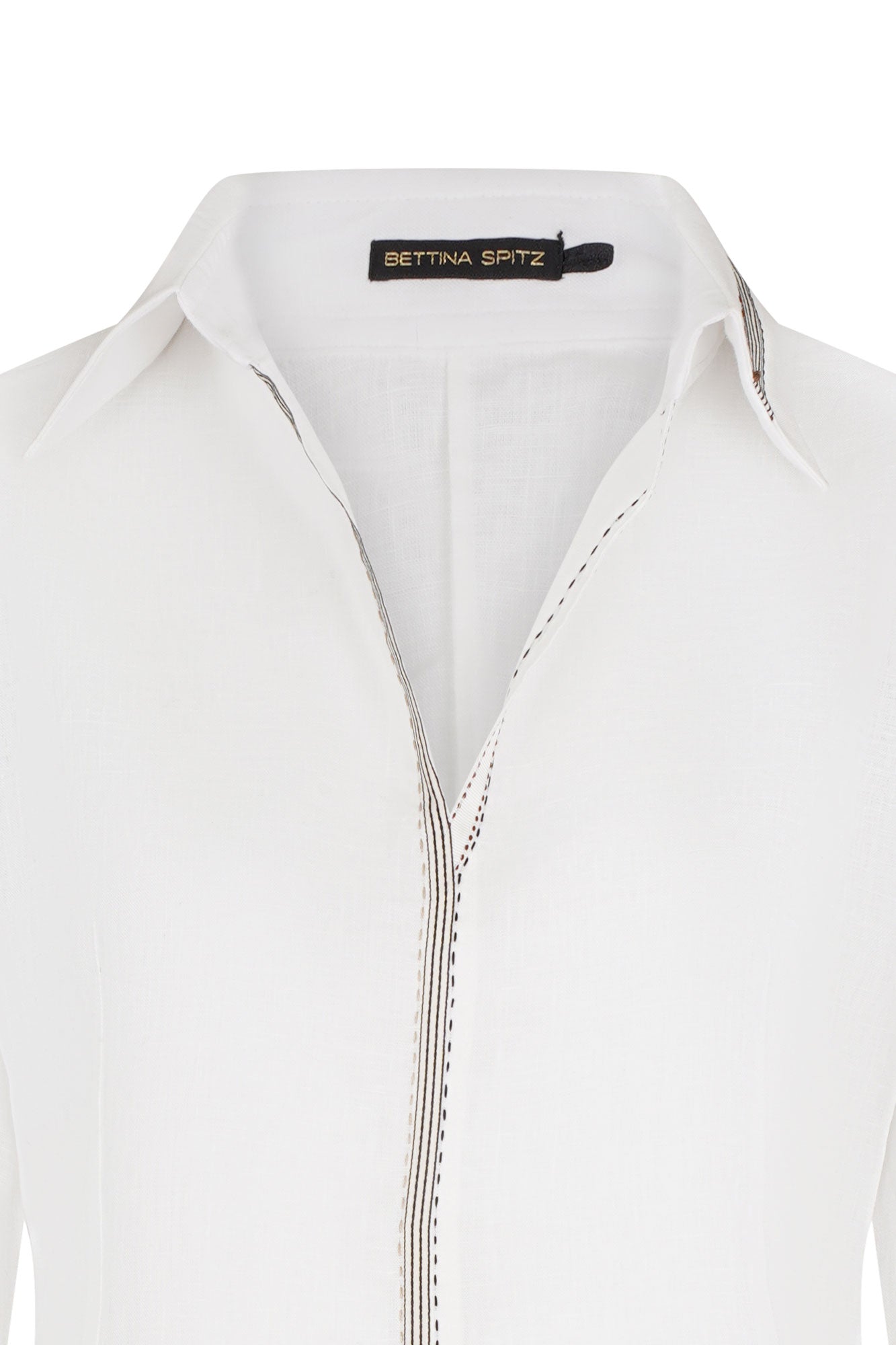 CAMISA CERRADA LINO CINTA PESPUNTE IVORY