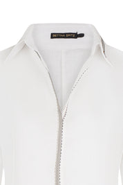 CAMISA CERRADA LINO CINTA PESPUNTE IVORY