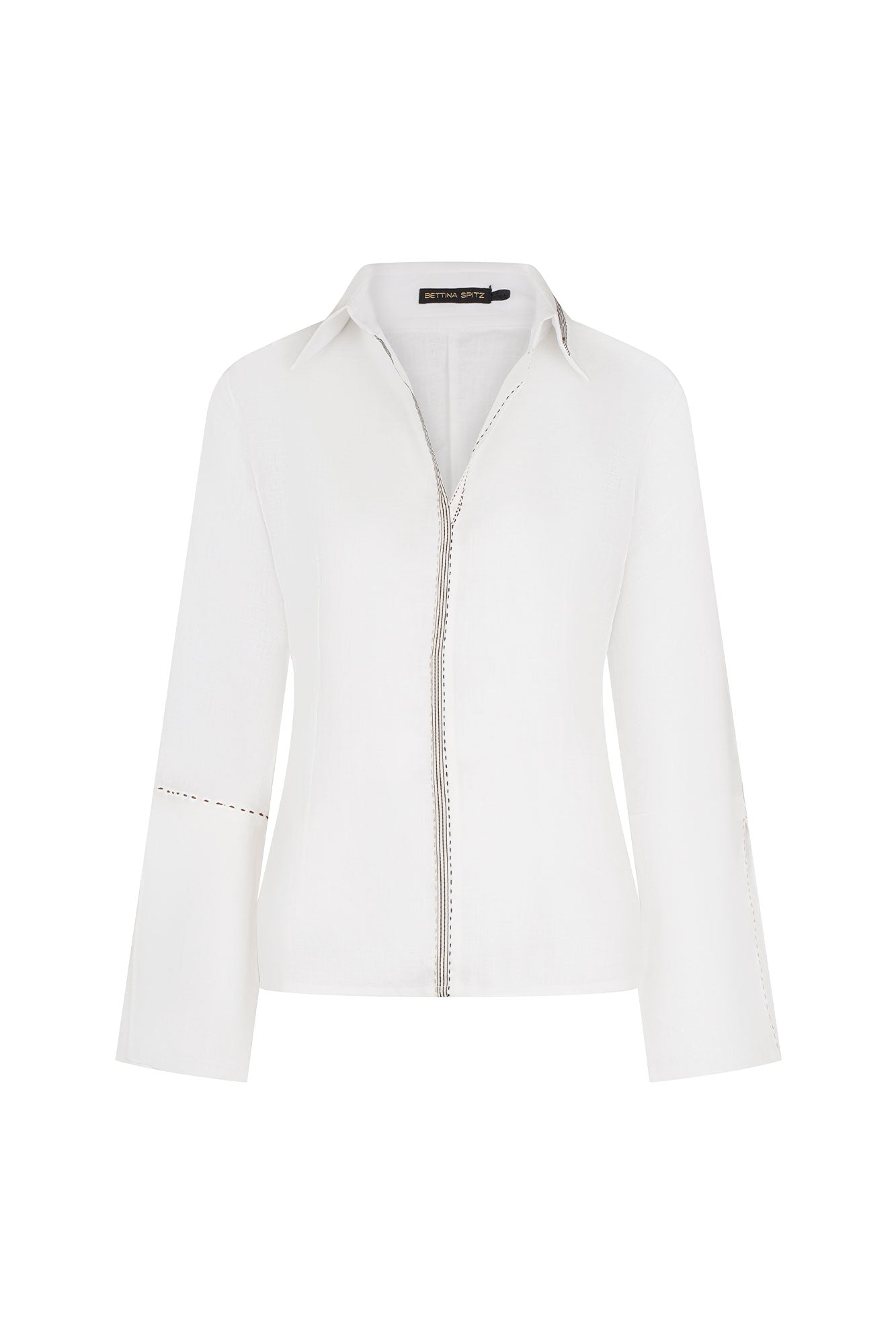 CAMISA CERRADA LINO CINTA PESPUNTE IVORY