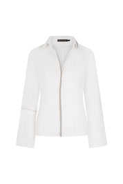CAMISA CERRADA LINO CINTA PESPUNTE IVORY