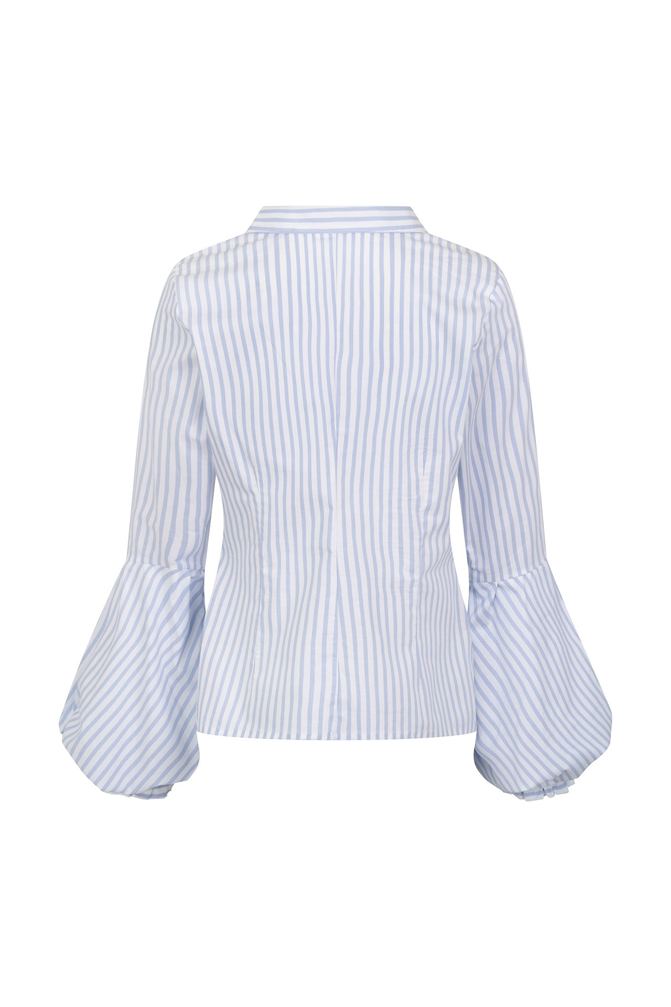 CAMISA CUELLO CRUZADO RAYAS AZUL
