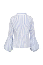 CAMISA CUELLO CRUZADO RAYAS AZUL