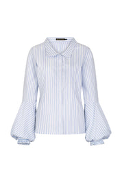CAMISA CUELLO CRUZADO RAYAS AZUL