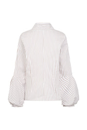 CAMISA CUELLO CRUZADO RAYAS BEIGE