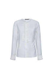 Camisa Ruches Manga Larga Nácar