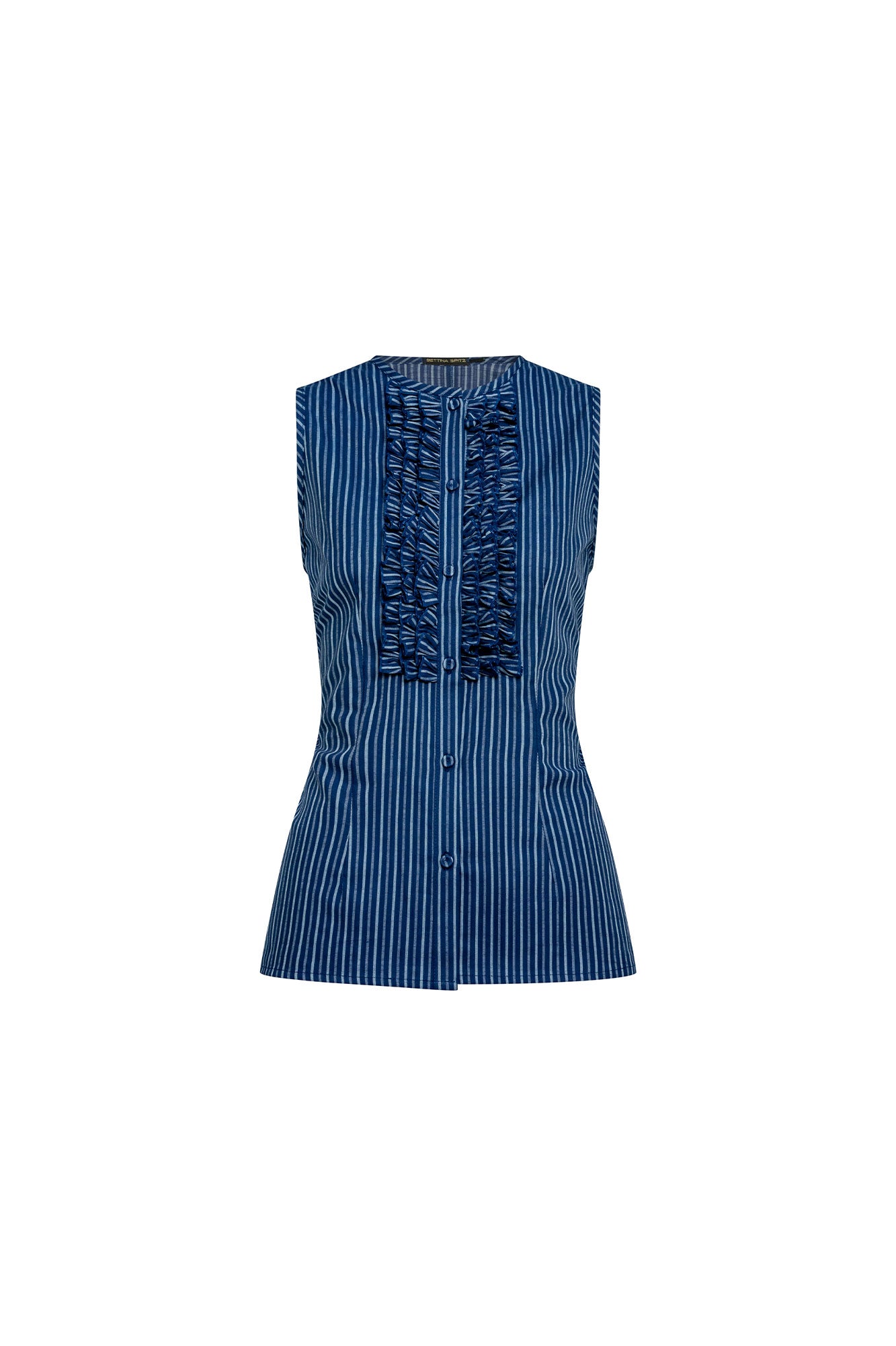 Camisa sisa rayas azul ruches artesanal - Bettina Spitz
