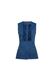 Camisa sisa rayas azul ruches artesanal - Bettina Spitz
