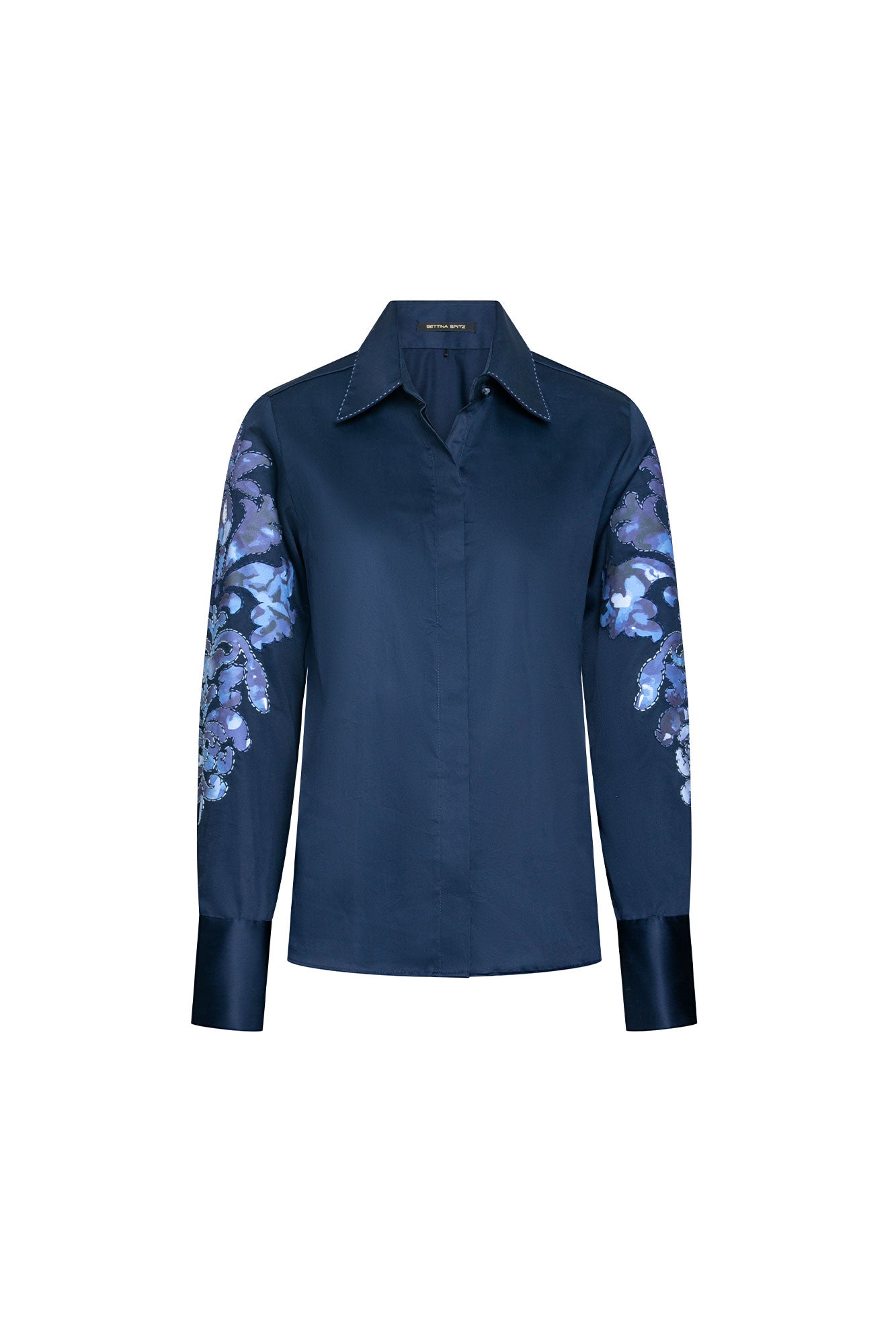 Camisa navy bordado arabesco artesanal en manga - Bettina Spitz