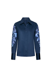 Camisa navy bordado arabesco artesanal en manga - Bettina Spitz