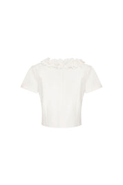 Crop Manguita Cuello Flor Ivory - vista trasera