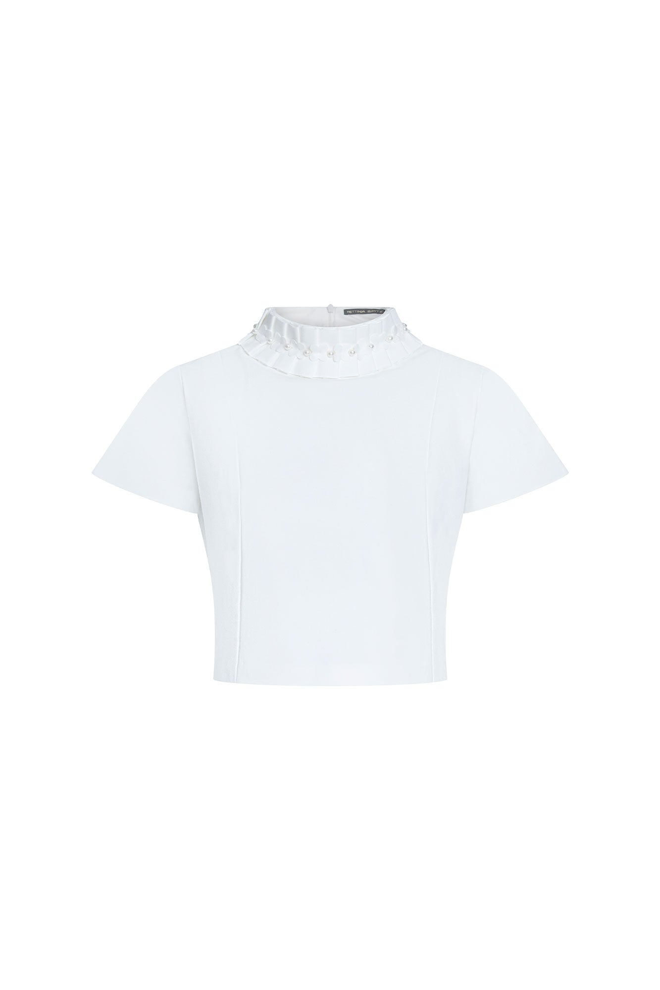 Crop top ivory manguita cuello flor bordado a mano - Bettina Spitz
