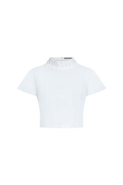 Crop top ivory manguita cuello flor bordado a mano - Bettina Spitz
