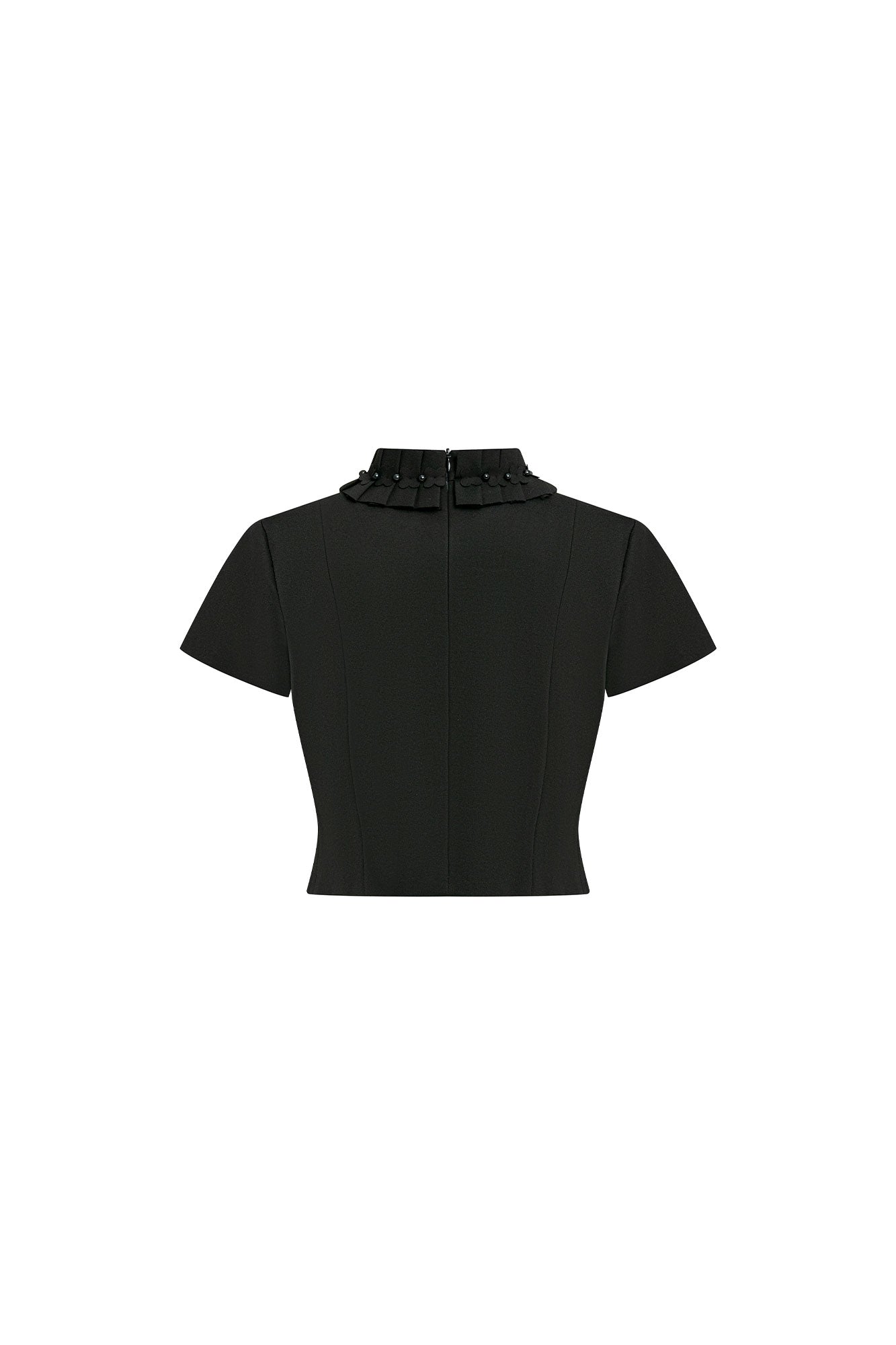 Crop Manguita Cuello Flor Negro