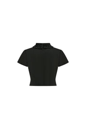 Crop Manguita Cuello Flor Negro