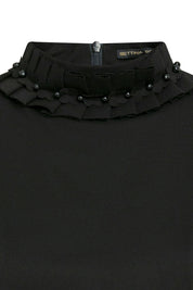 Crop Manguita Cuello Flor Negro
