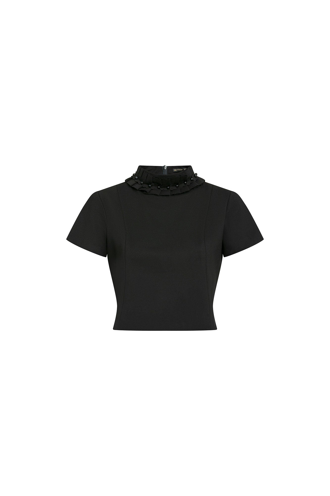 Crop Manguita Cuello Flor Negro