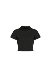 Crop Manguita Cuello Flor Negro