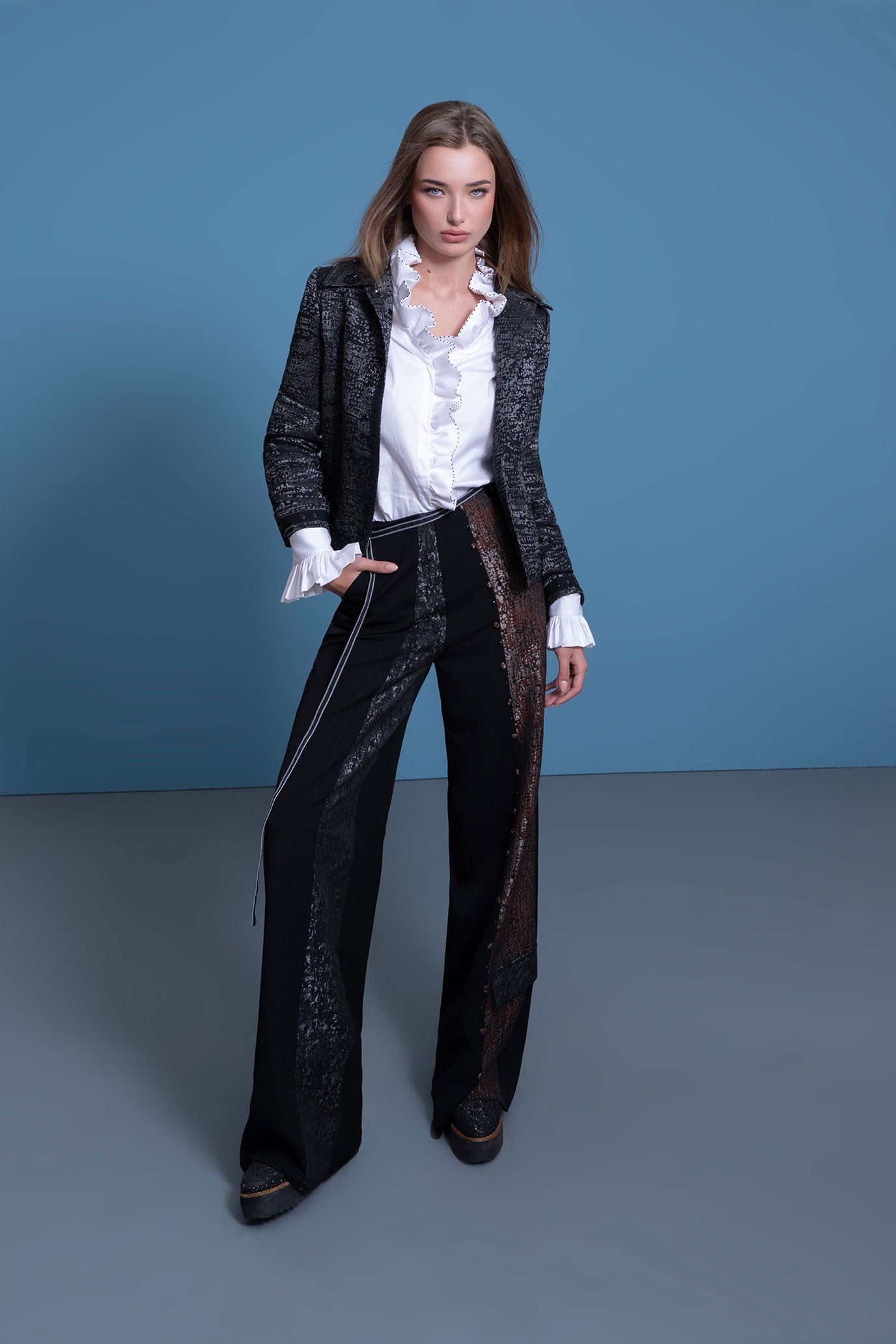 PANTALÓN MILO ANCHO TRES TELAS NEGRO