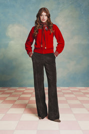 SACO CREMALLERA CUELLO TEJIDO HOJAS ROJO