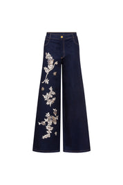 Jean Ancho Flor Barroco Azul