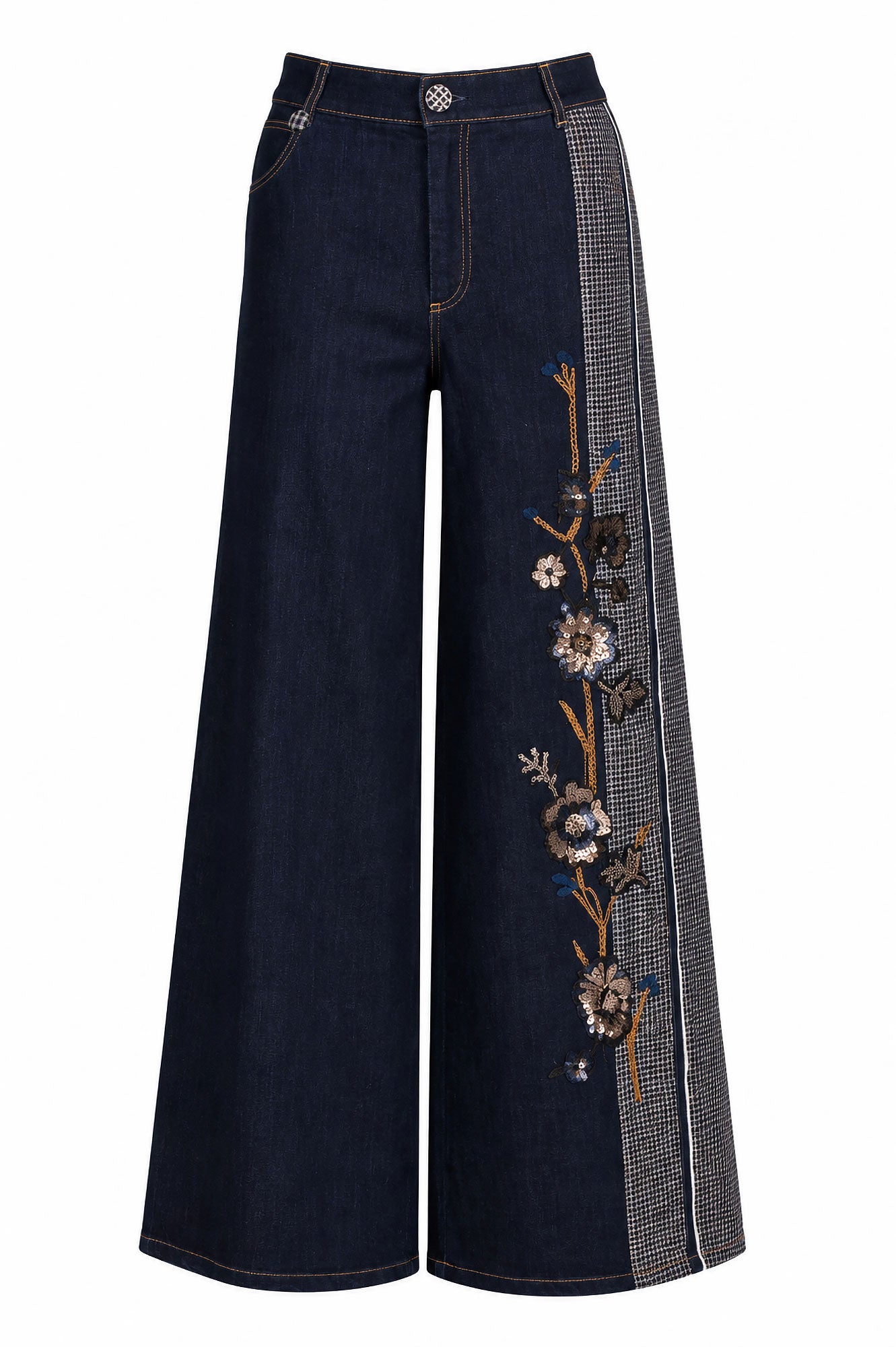 Jean Ancho Flor Escocés Azul