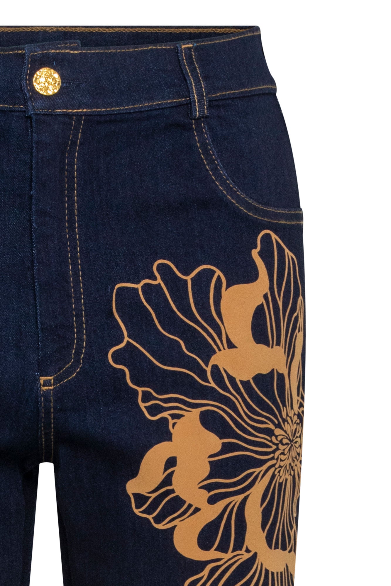 Jean Recto Flor Maxi Navy - detalle bordado floral
